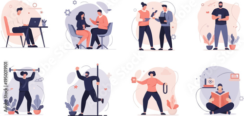 Diverse people engaged in work, fitness, and leisure activities (2)