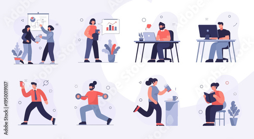 Diverse people engaged in work, fitness, and leisure activities (3)