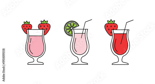 Strawberry Daiquiri Line art dynamic fluid abstract color illustration