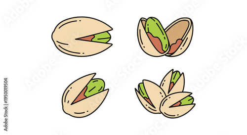 Pistachio Line art vector set soft pastel abstract