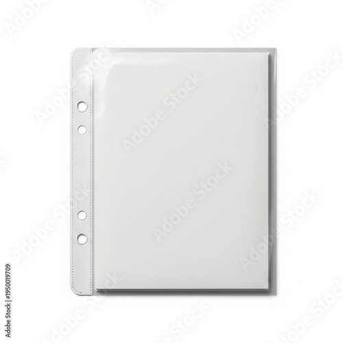 A white binder with three ring holes on the left side