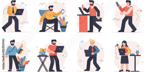 Diverse people working and interacting digitally in various casual settings