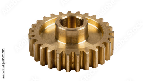 Isolated brass spur gear, precision-engineered metal component for industrial machinery and systems.