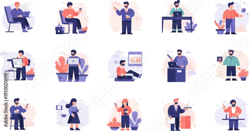 Diverse professionals engaged in various work-related activities (18)