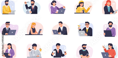 Diverse professionals engaged in various work-related activities (19)