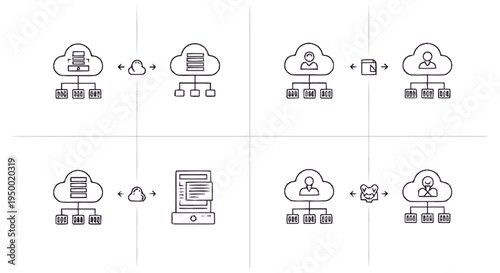 Cloud Computing and Data Management Line Icons Set.
