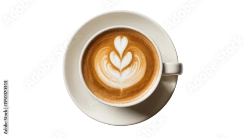 Fototapeta na wymiar Isolated delicious hot latte art coffee drink cup with elegant heart design top view