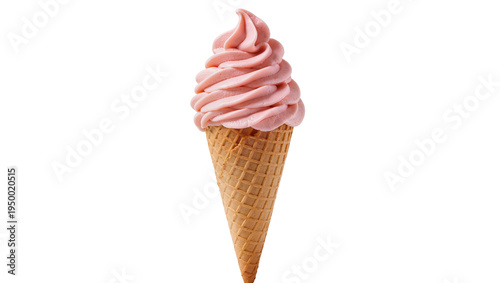 Isolated delicious pink soft serve ice cream in a crispy waffle cone, a delightful summer treat