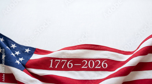 USA 250 American flag fabric with 1776 2026 anniversary text