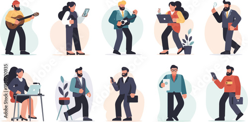 Diverse professionals engaged in work and leisure activities (3)