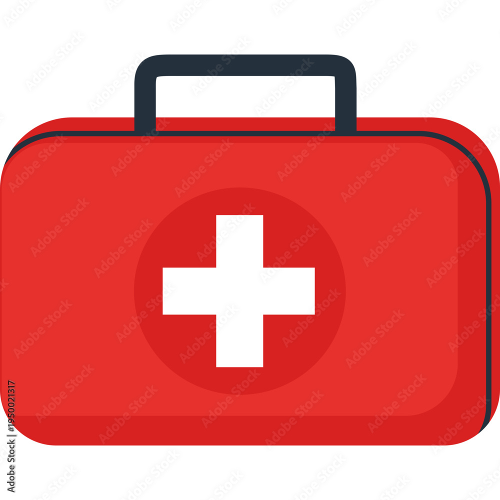 Obraz premium Red first aid kit with white cross for school health, medical emergencies, safety protocols, nurse office, student care, educational wellness programs, or injury prevention and health awareness in cla