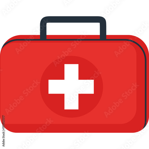 Red first aid kit with white cross for school health, medical emergencies, safety protocols, nurse office, student care, educational wellness programs, or injury prevention and health awareness in cla