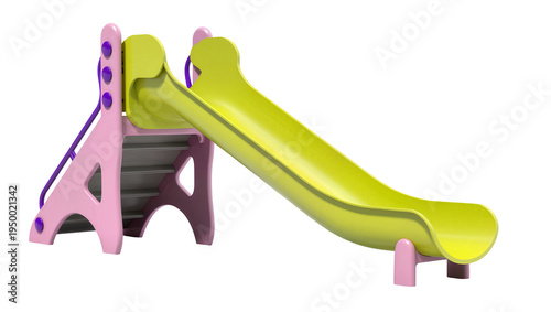 Vászonkép Isolated colorful plastic children's playground slide, pink and lime green fun e