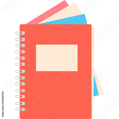 Red coral spiral notebooks icon for school notes, assignments, study materials, classroom organization, academic planning, journaling, or student essential supplies and educational documentation tools