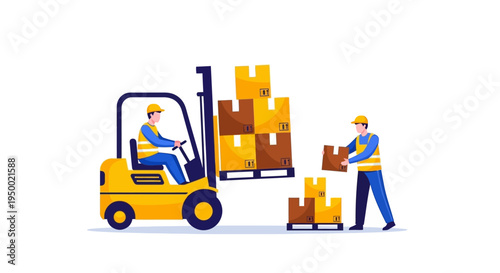 Delivery Logistics Service Courier with Package and Truck Flat Vector Illustration