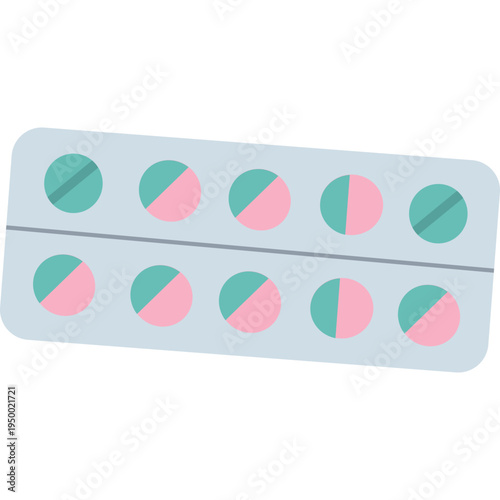 Horizontal pills blister pack for school medical care, health programs, nurse supplies, student wellness, medication tracking, or educational campaigns about health and responsible medicine use.
