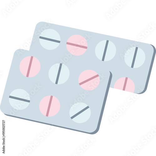 Diagonal pills blister pack icon for school health, medical supplies, nurse office, student care, medication management, or educational wellness and health awareness programs.