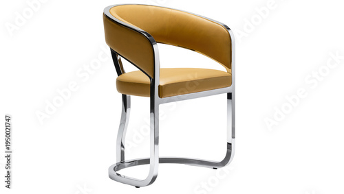 Obraz na plátně Isolated sophisticated modern mustard yellow upholstered chair with polished metal frame