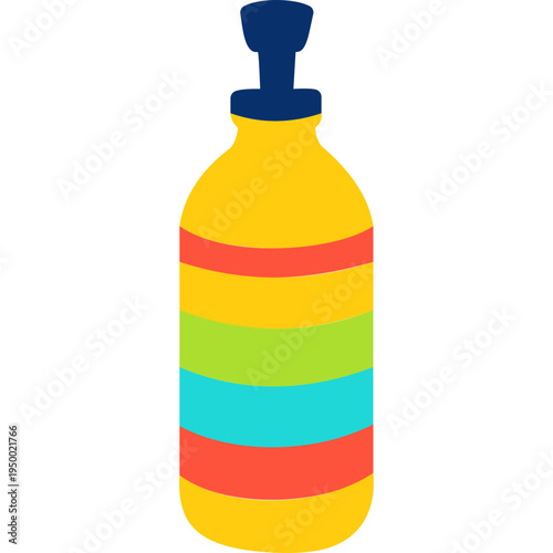 Rainbow striped water bottle icon for school hydration, healthy drinks, lunch time, sports activities, wellness programs, or student health and refreshment needs in classrooms.
