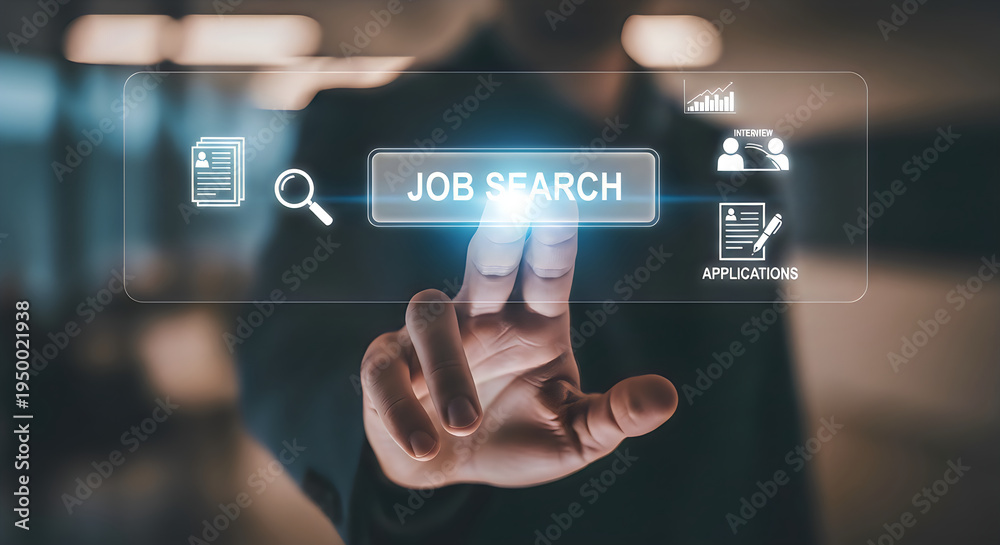 Fototapeta premium A business professional interacting with a digital interface to start a professional job search