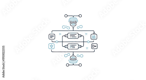 Complex Data Flow Diagram Illustrating Network Communication and Processing.