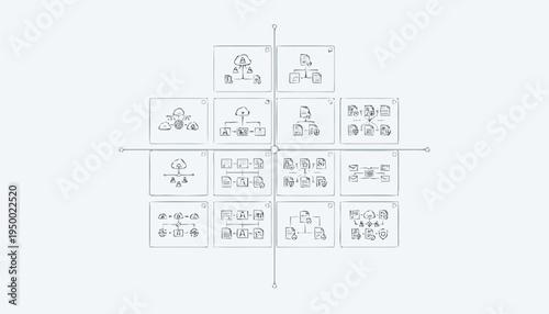 Complex diagram illustrating interconnected concepts and relationships.