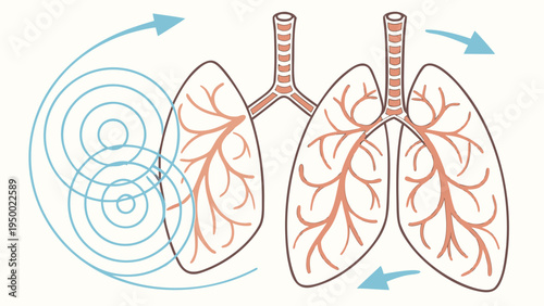 A detailed illustration of human lungs with bronchial tree and airflow