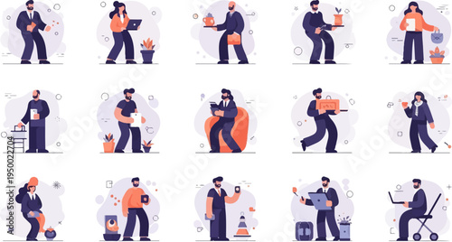 Diverse professionals engaged in various tasks, including work, leisure, and daily activities