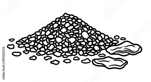 A simple black and white drawing of a pile of pebbles or small stones.