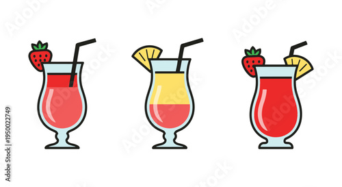 Strawberry Pina Colada Line dynamic abstract vibrant color vector