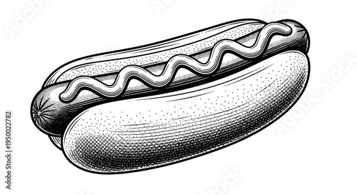 Classic Hot Dog with Mustard - Vintage Engraving Style