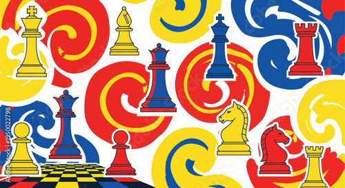 Colorful Chess Pieces Abstract Background, Strategy Game Art