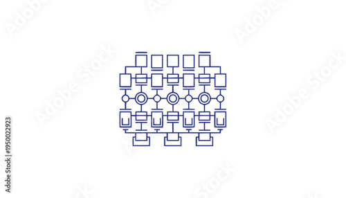 Complex interconnected network diagram with nodes and connections.