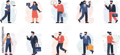 Diverse people engaged in various business activities and tasks