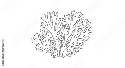 A simple black and white illustration of a coral or seaweed on a white background