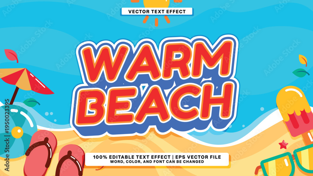 Obraz premium Summer Warm Beach Vector Text Effect - Editable Design Template for Tropical Holiday Graphics and Sunny Promotions