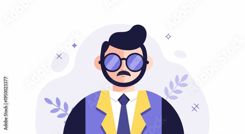 Flat design portrait of a professional with round glasses and a mustache