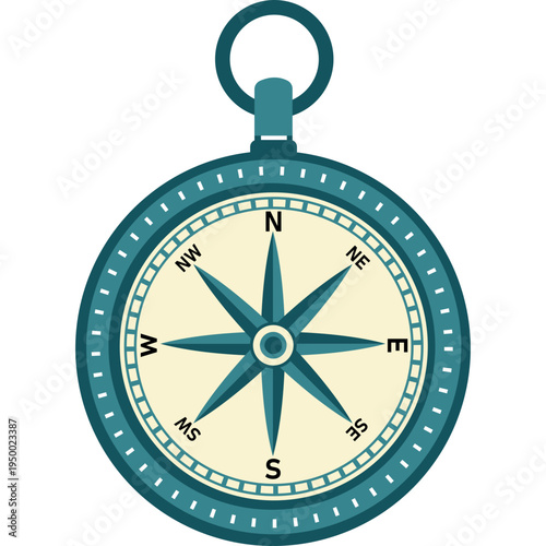 Teal compass rose icon for geography class, navigation, direction, school maps, educational projects, social studies, or learning about cardinal directions and exploration.