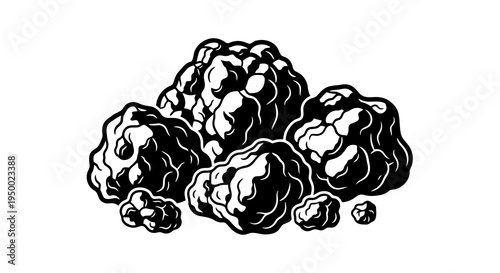 A detailed black and white illustration of a pile of popcorn.