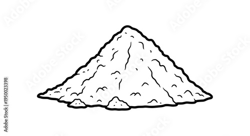 A simple black and white drawing of a pile of sand or dirt.