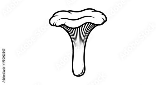 A simple black and white drawing of a mushroom with a cap and stem.