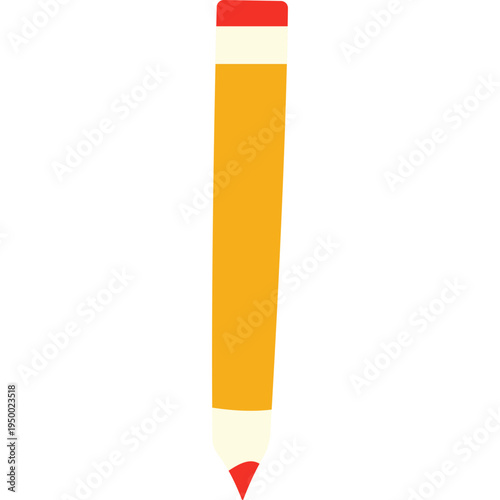 Yellow pencil with red top icon for writing, school supplies, education, assignments, note-taking, study sessions, or creative learning activities in classroom settings.