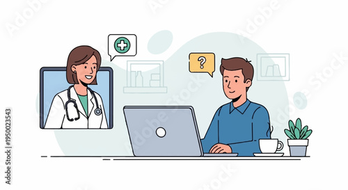 Telemedicine consultation between doctor and patient via laptop online healthcare