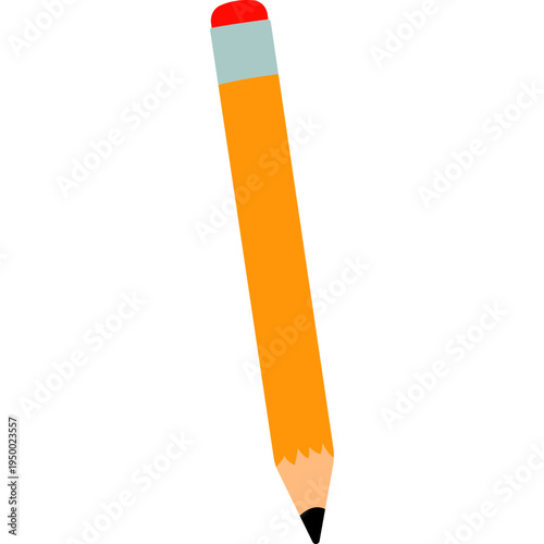 Yellow pencil with red eraser icon for writing, school supplies, education, note-taking, assignments, or creative learning and academic activities for students.
