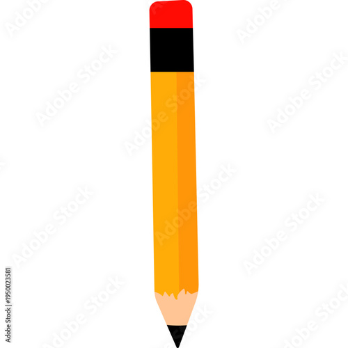 Yellow pencil with red eraser top icon for writing, school supplies, education, note-taking, assignments, or creative learning and academic activities.