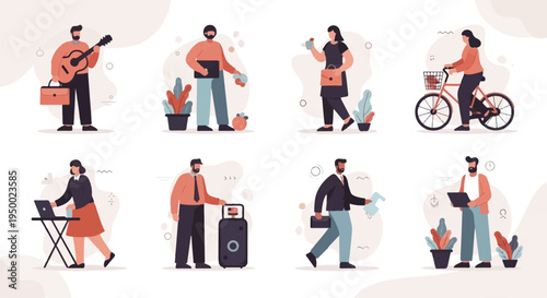 Diverse people engaged in various daily activities and professions