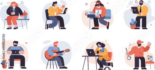 Diverse people engaged in various daily activities and work tasks