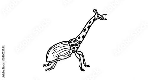A simple black and white drawing of a giraffe running with its neck stretched out.