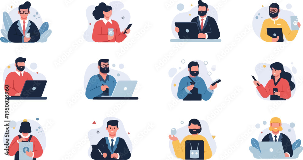 Fototapeta premium Diverse professionals engaged in various tasks with digital devices (1)