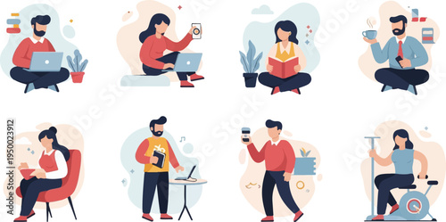 Diverse people engaged in various daily activities, promoting a balanced lifestyle